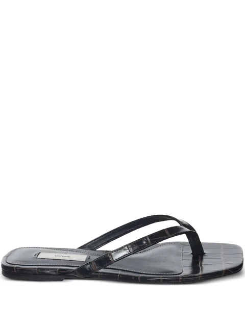 crocodile-effect leather flat sandals