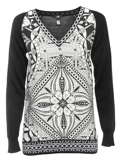 geometric-pattern V-neck T-shirt