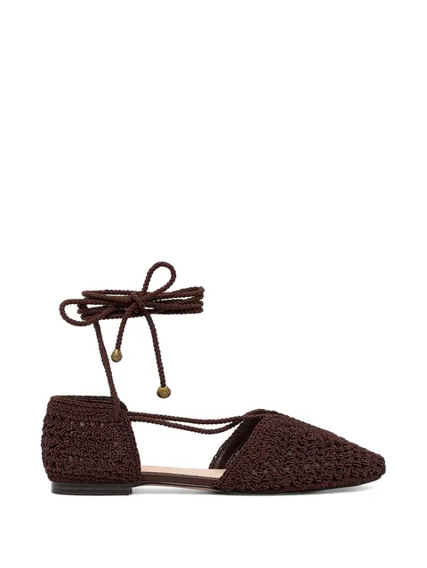 crochet-knit lace-up flat pumps