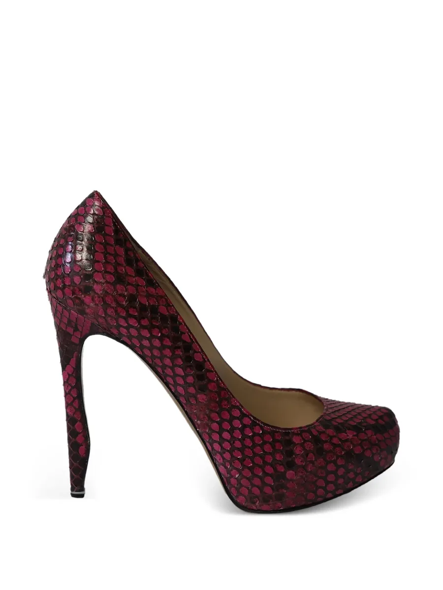 snakeskin-embossed heeled pumps 1