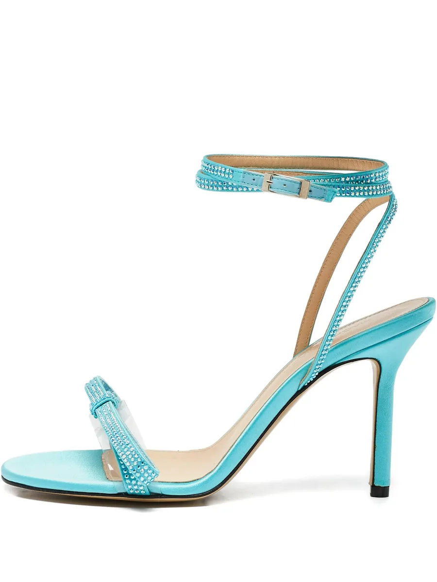 pre-owned 90mm crystal bow sandals 2