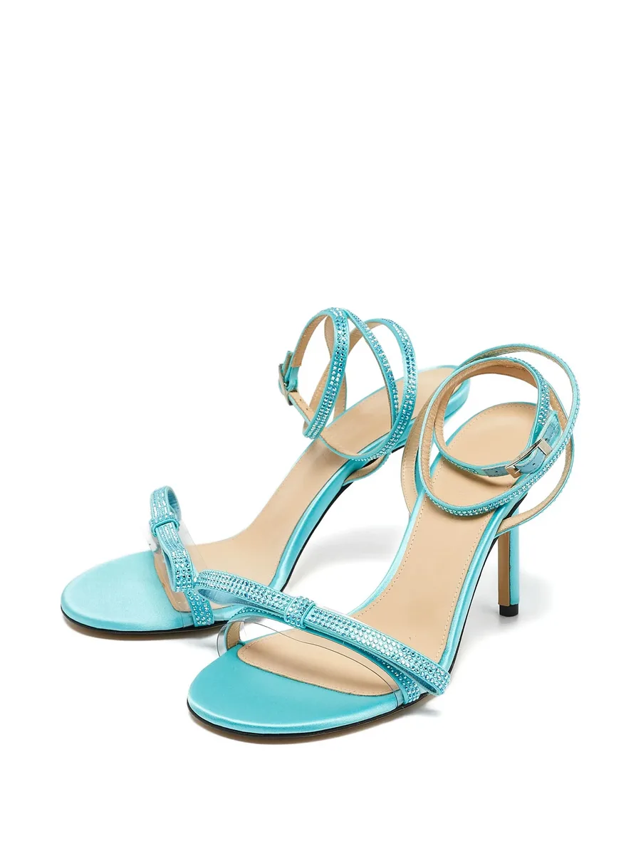 pre-owned 90mm crystal bow sandals 4