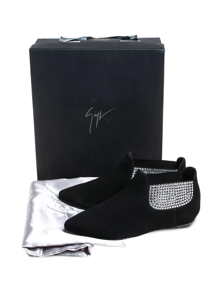 Pre-owned suede crystal-embellished boots 9