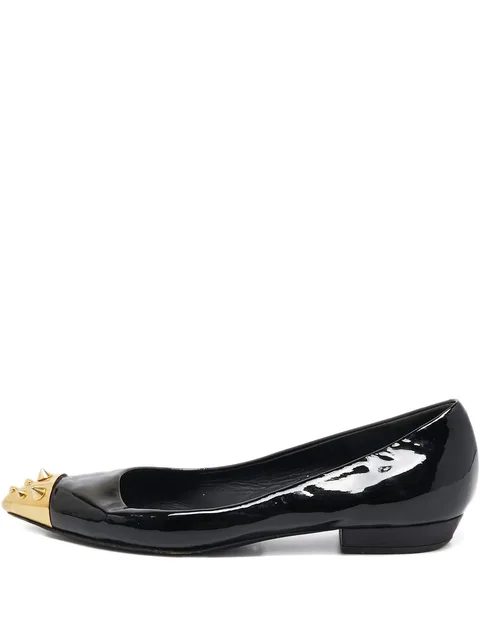 gold studs leather ballet flats