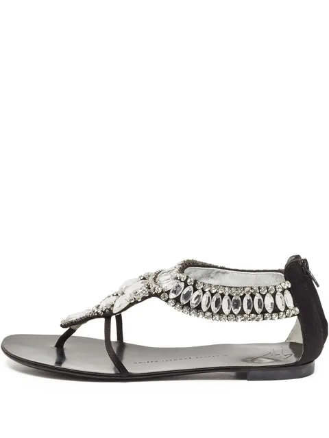 pre-owned embellished thong sandals