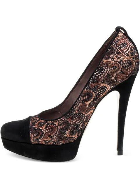 Lace Suede Platform Pumps
