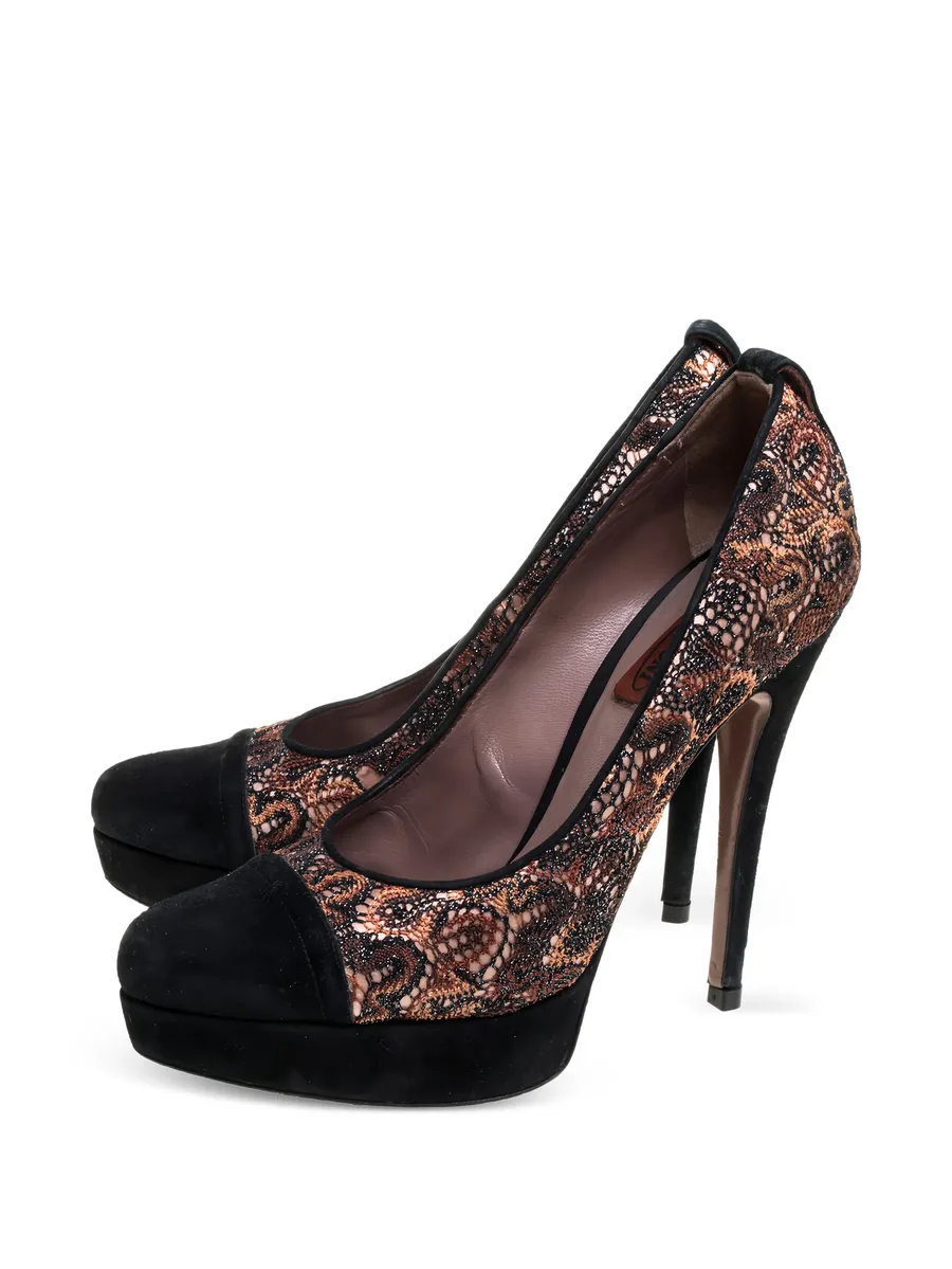 Lace Suede Platform Pumps 5