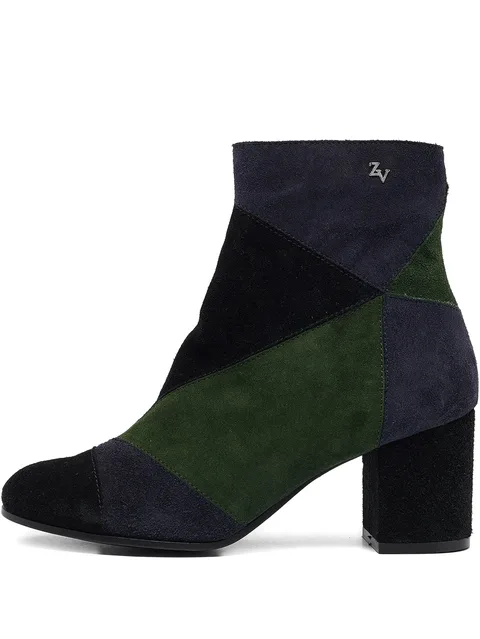 patchwork block-heel boots