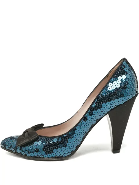 pre-owned 100mm sequinned bow-detail pumps