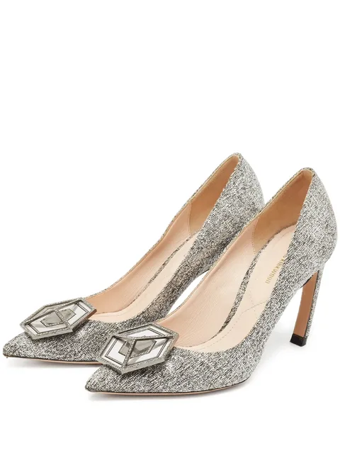 pre-owned 110mm textured pointed-toe pumps