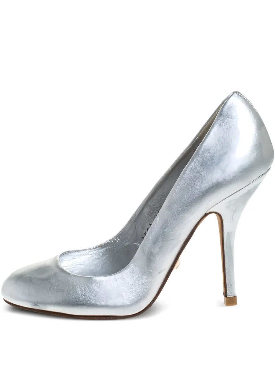 pre-owned 100mm leather pumps 2