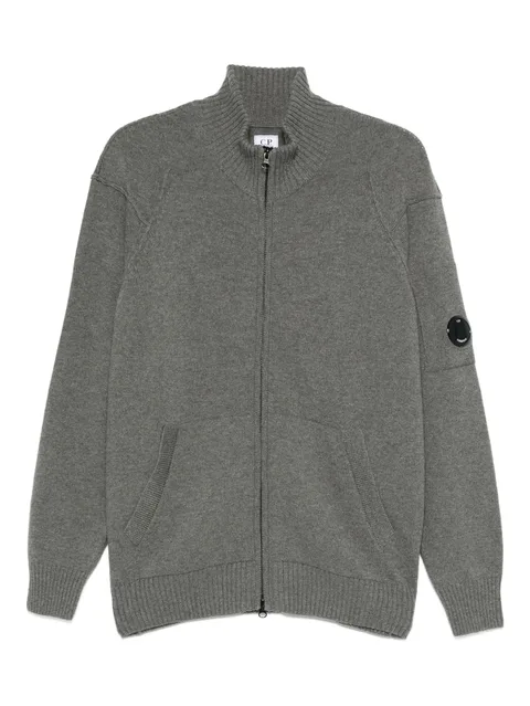 Lens-detail zip-up cardigan