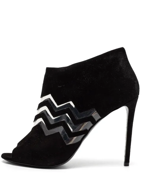 pre-owned 110mm suede chevron booties