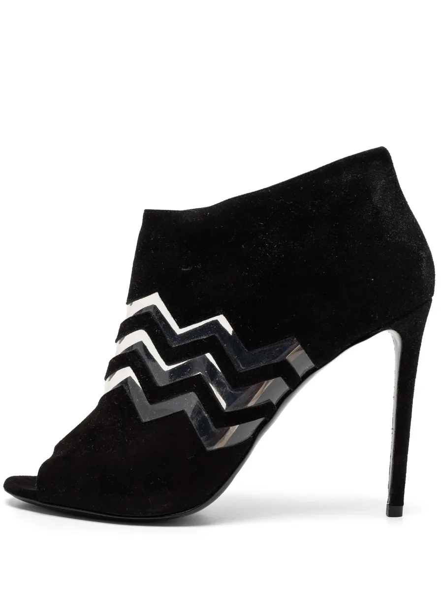 pre-owned 110mm suede chevron booties 2