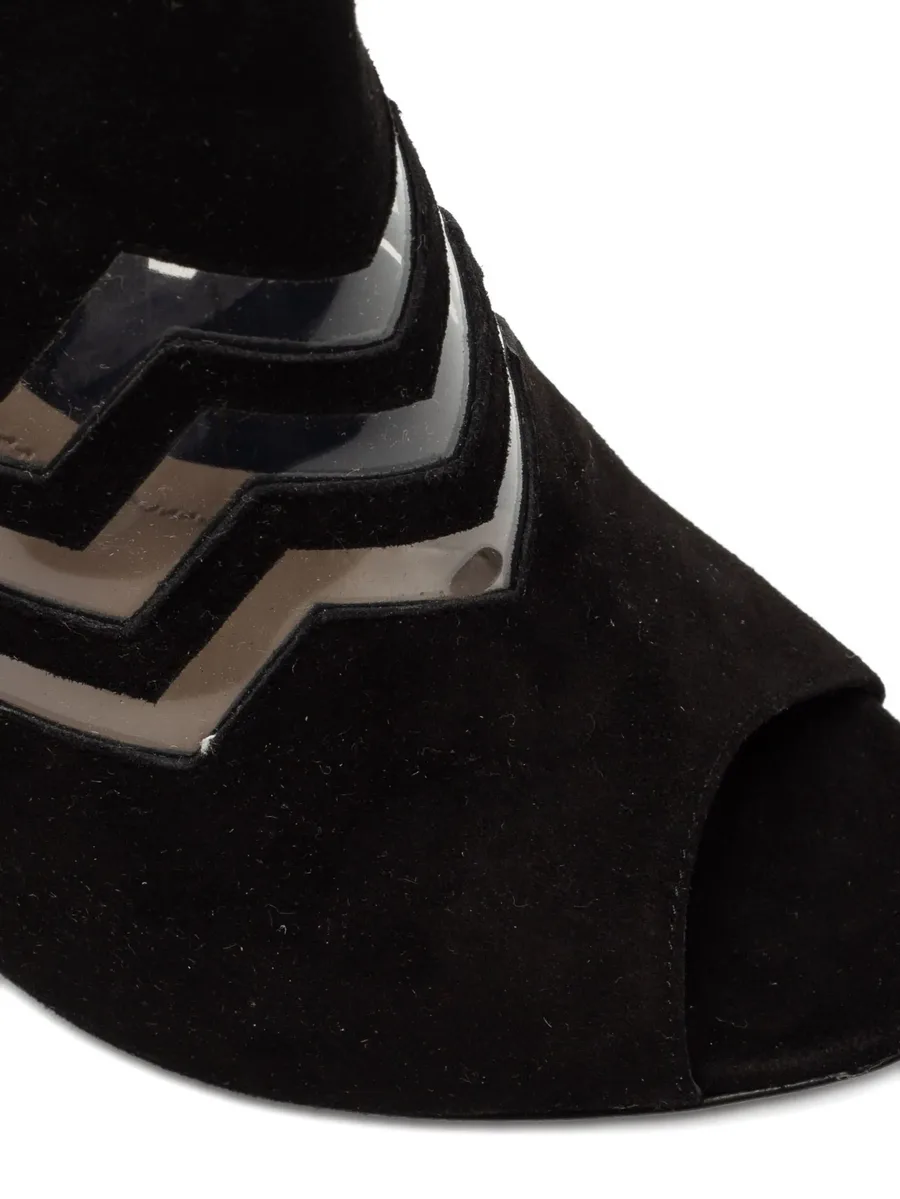 pre-owned 110mm suede chevron booties 7