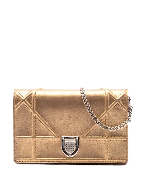 2016 Metallic Calfskin Diorama Wallet on Chain crossbody bag