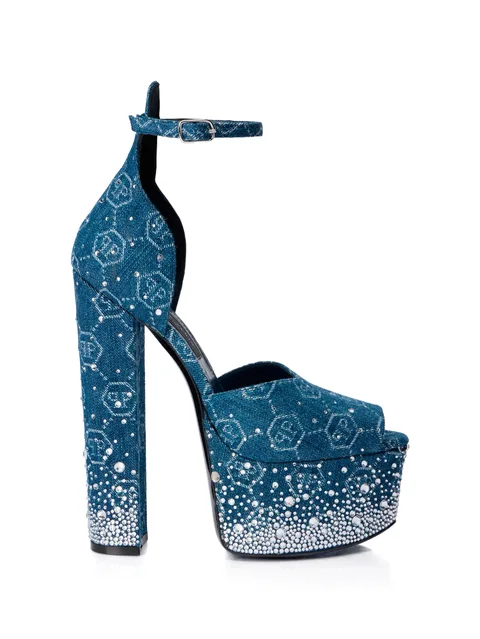 monogram rhinestone platform sandals