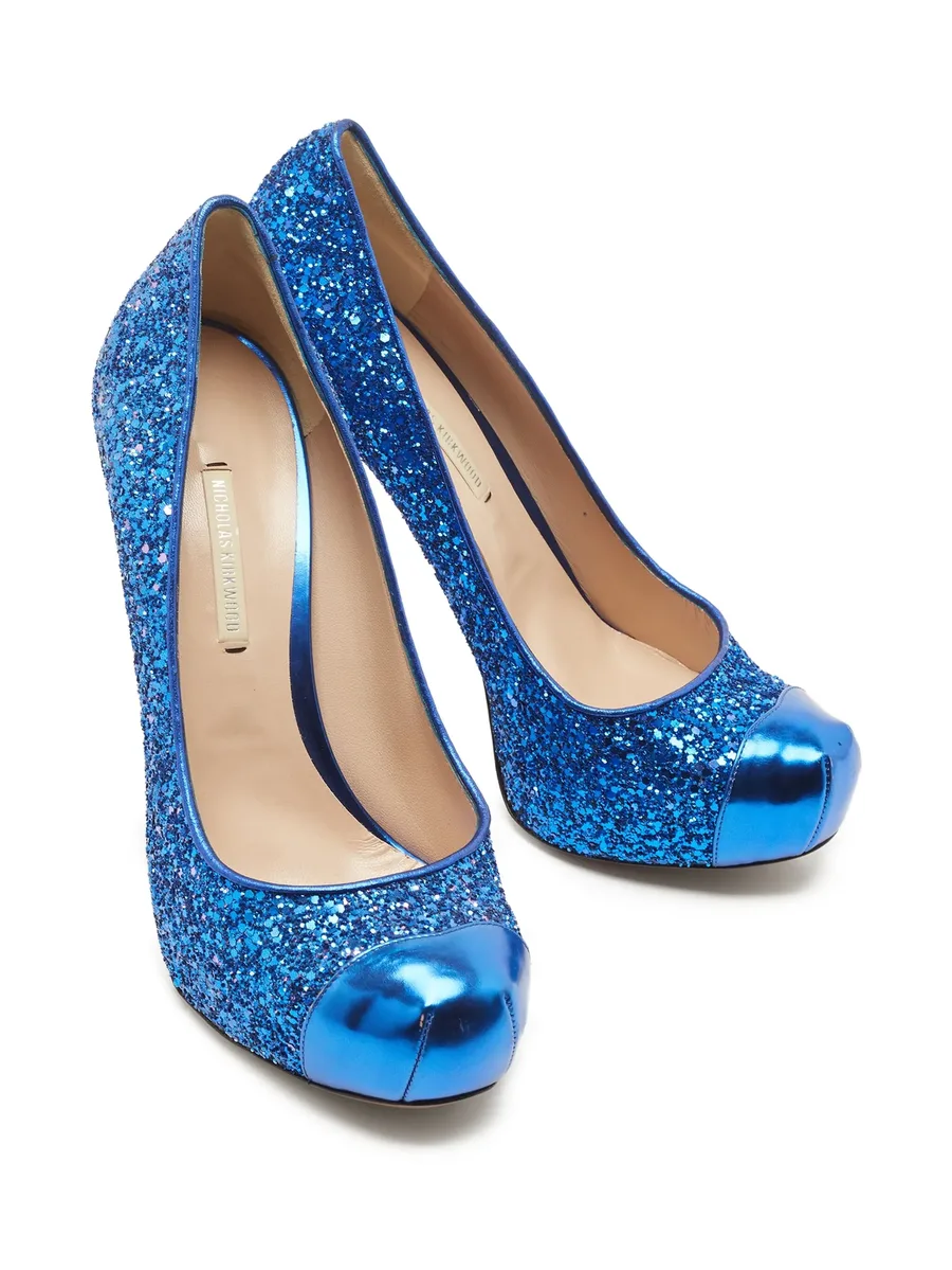 pre-owned 120mm glitter-embellished platform pumps 3