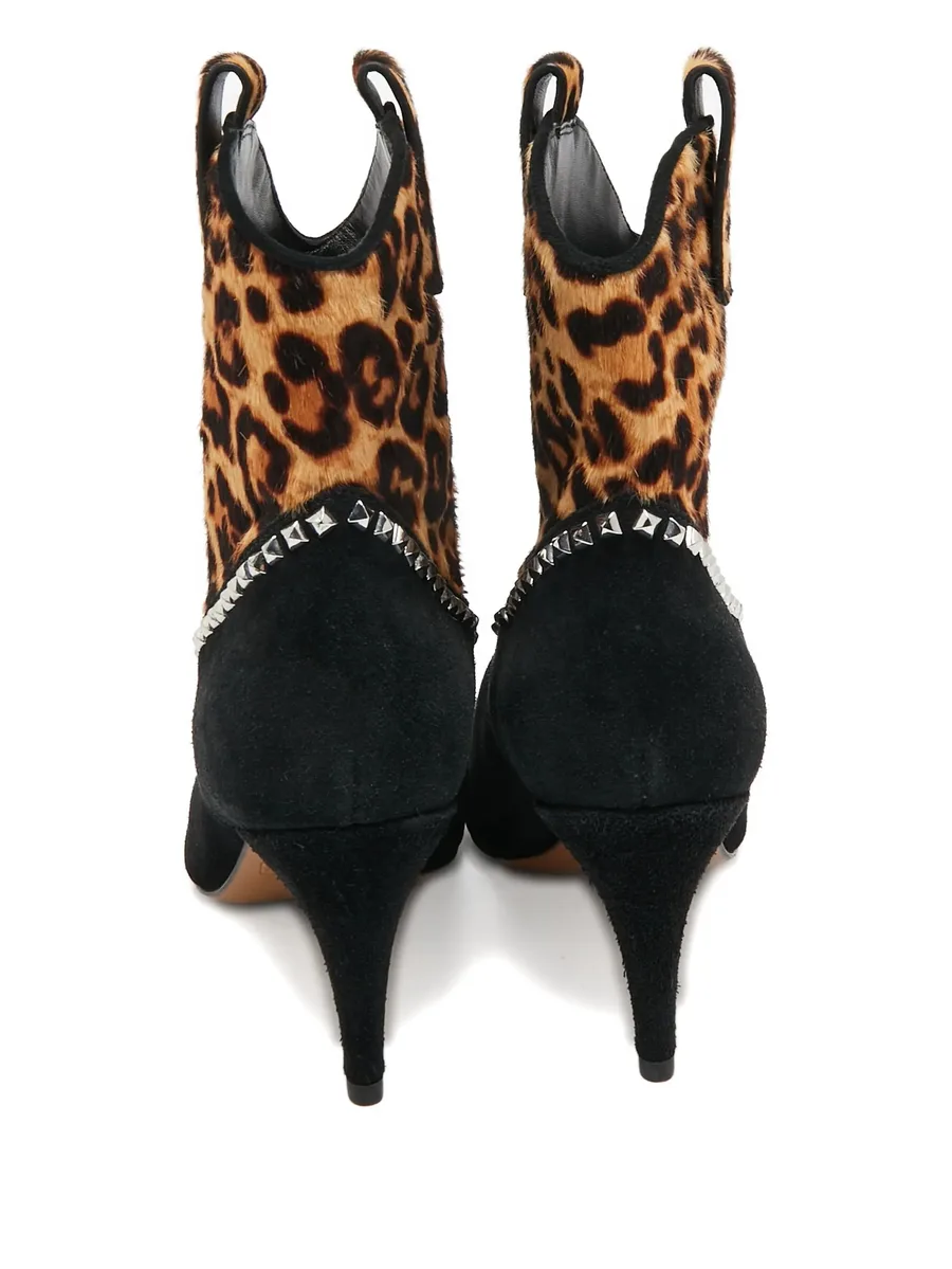 Pre-owned leopard-print studded boots 6