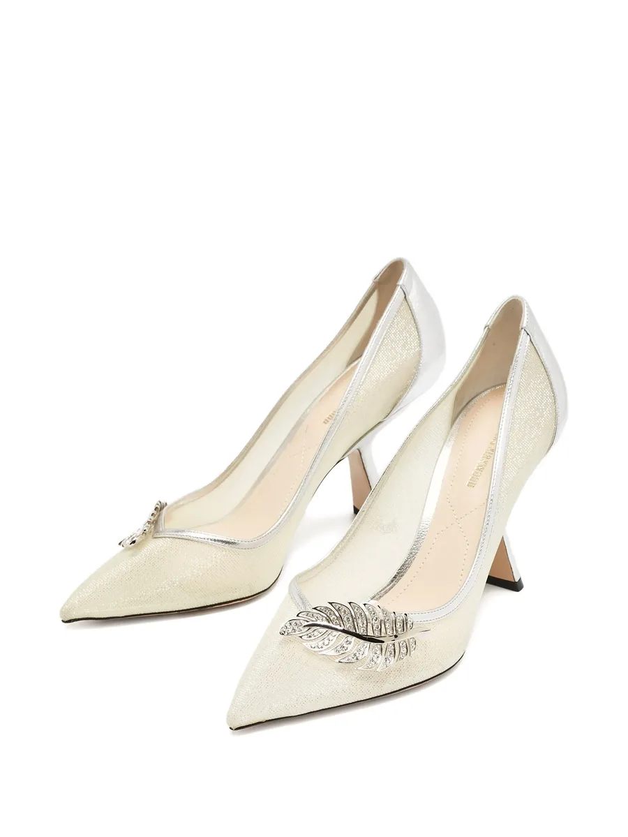 pre-owned 100mm leaf-detail pumps 8