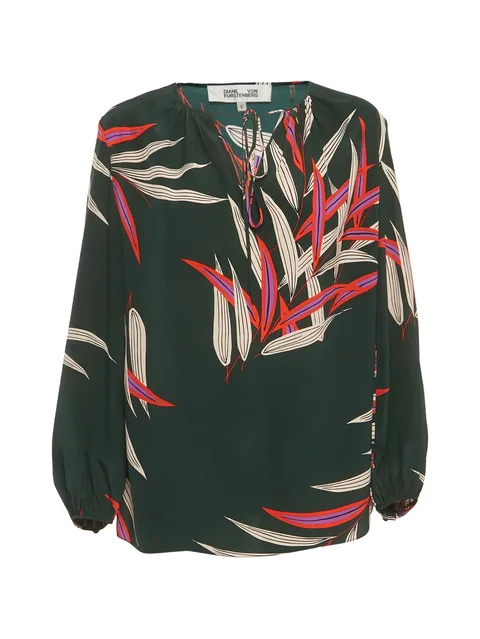 leaf-print silk blouse