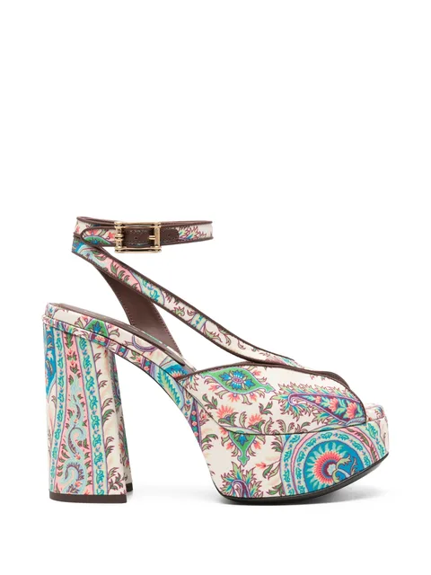 Paisley-pattern platform-heel sandals