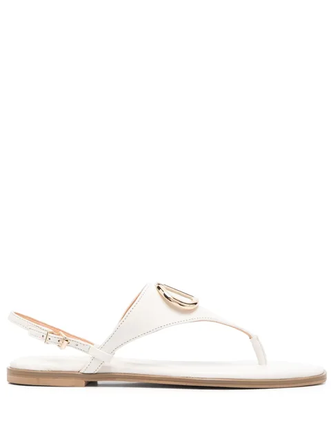 logo-plaque thong-strap leather sandals