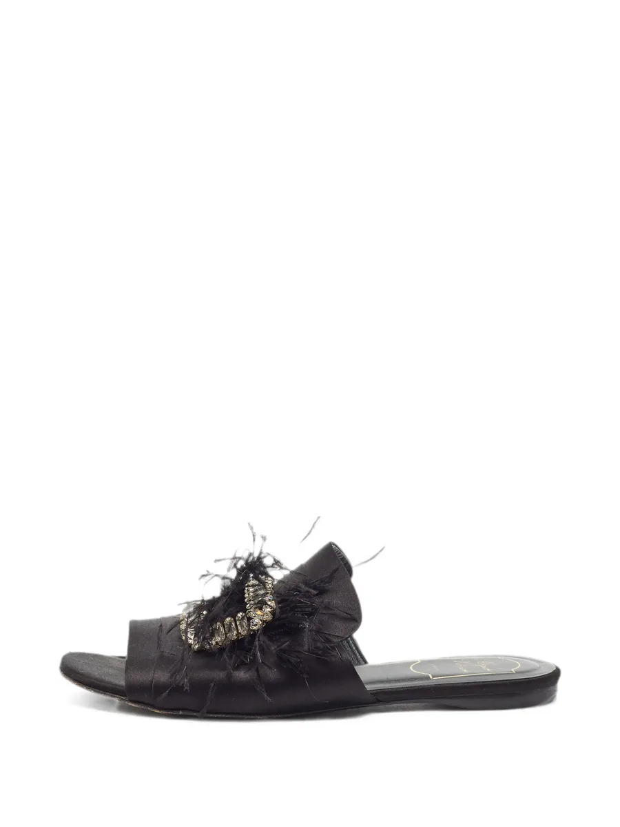 crystal-embellished feather-trim slides 2