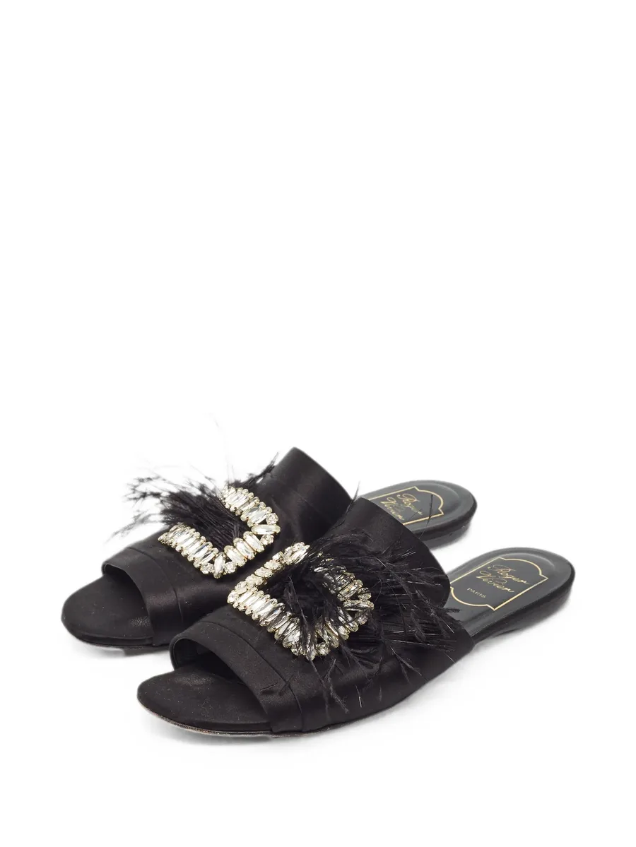 crystal-embellished feather-trim slides 3
