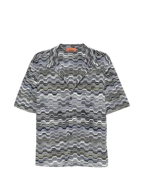 zigzag-knit camp-collar shirt
