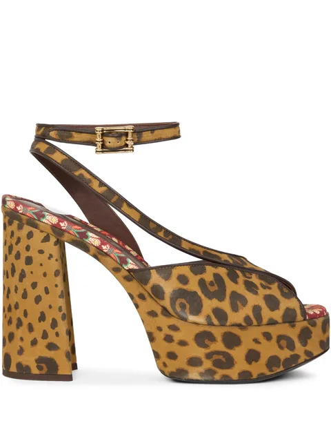 suede platform sandals with animal-motif