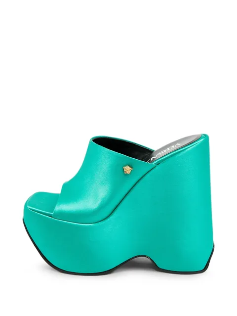 Triplatform satin wedge sandals