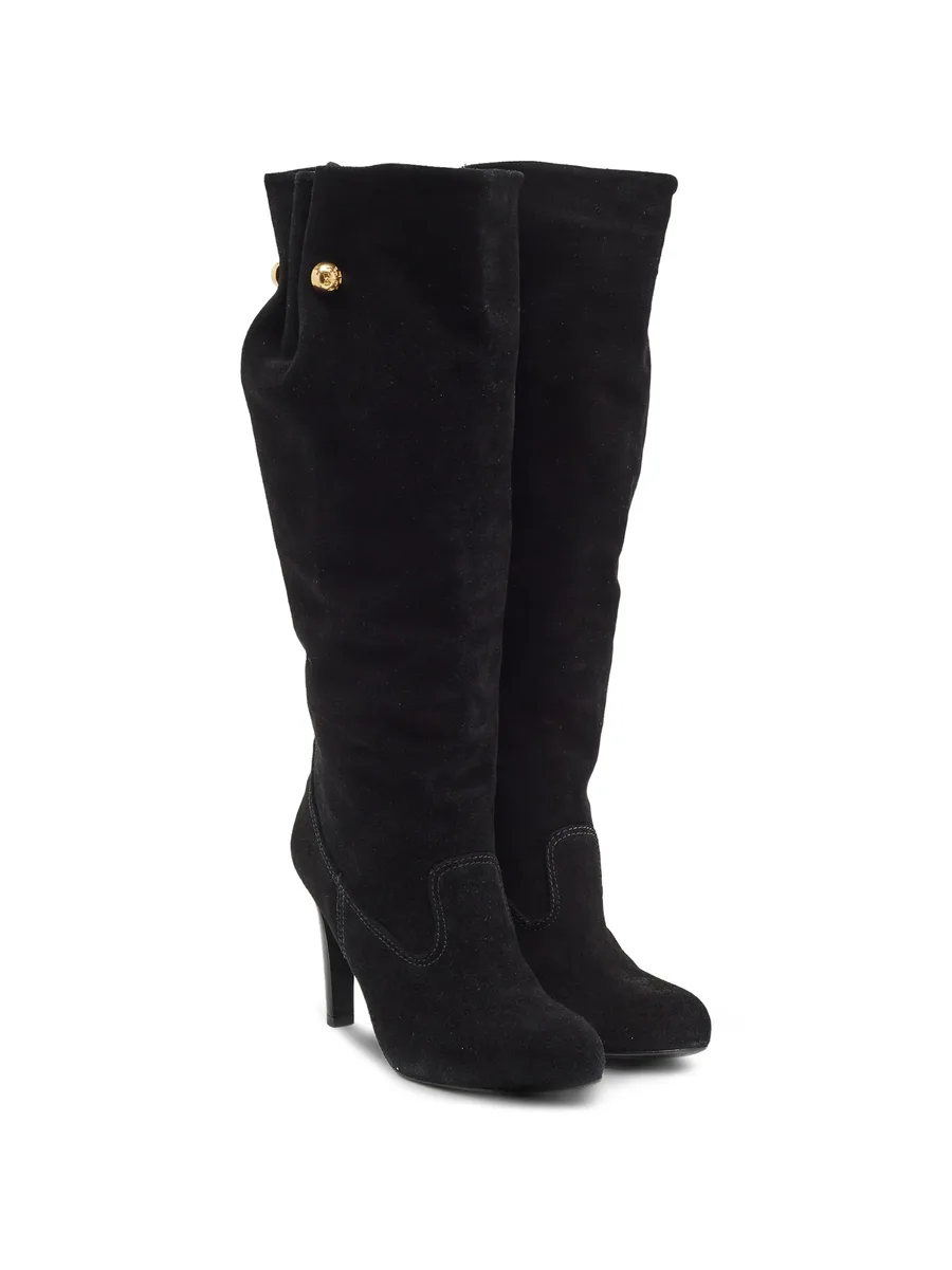 button-detail suede knee-length boots 10