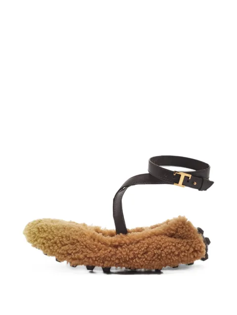 shearling ankle-strap ballet flats
