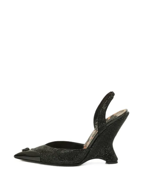 Decollete crystal-embellished slingback heeled pumps