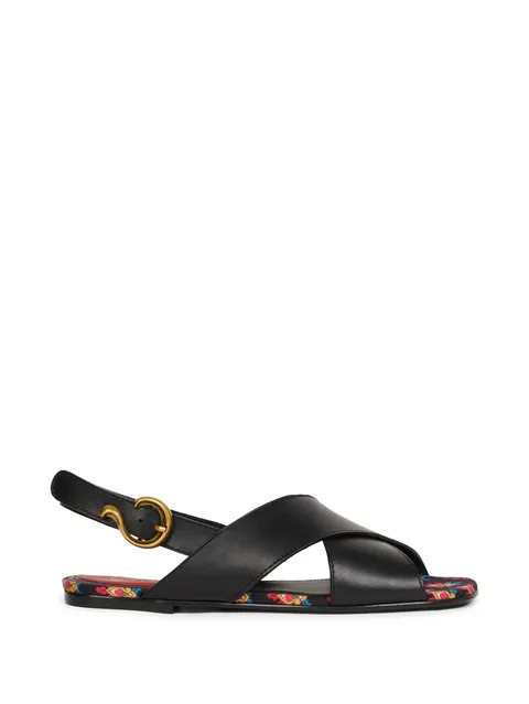 low leather sandals with crossover detail